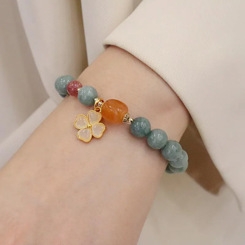 Buddhisttemple Lucky Emerald Jade Flower Bracelet