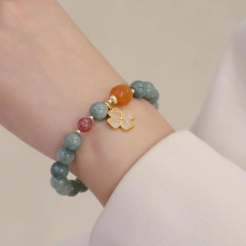 Buddhisttemple Lucky Emerald Jade Flower Bracelet