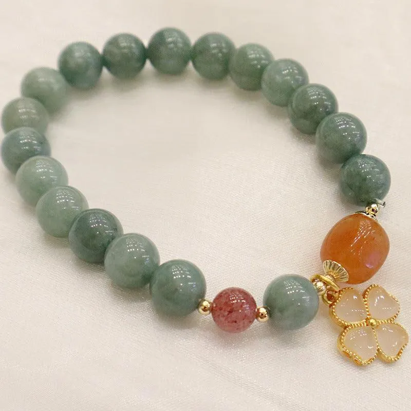 Buddhisttemple Lucky Emerald Jade Flower Bracelet