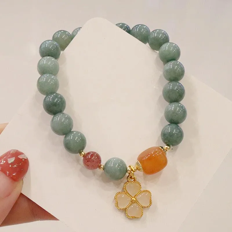 Buddhisttemple Lucky Emerald Jade Flower Bracelet