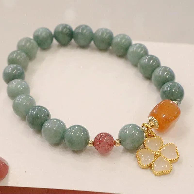 Buddhisttemple Lucky Emerald Jade Flower Bracelet