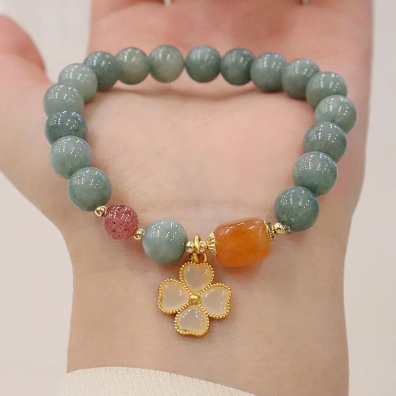 Buddhisttemple Lucky Emerald Jade Flower Bracelet