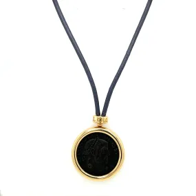 Bulgari Monete Constantinus Coin Black Lace Yellow Gold Pendant Necklace