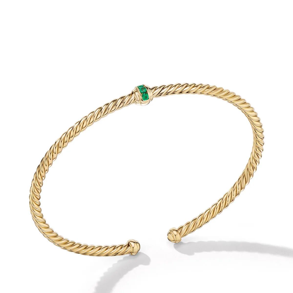 Cable Classics Center Station Bracelet in 18K Yellow Gold with Pave Emeralds