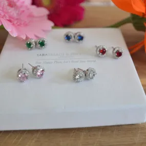 Chic Sterling Silver Round Studs with Semi-Precious Stones