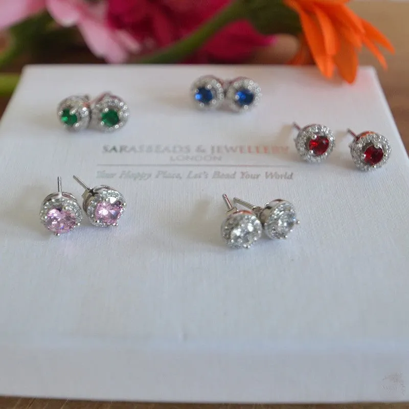 Chic Sterling Silver Round Studs with Semi-Precious Stones