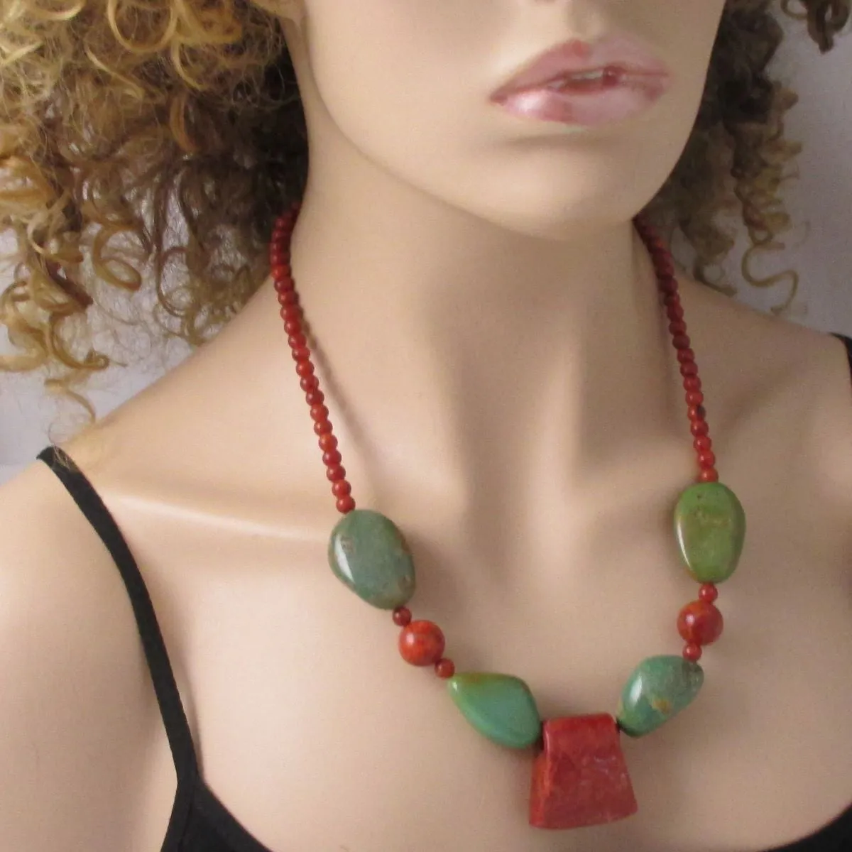 Chunky Turquoise Beaded Necklace Big Bold  Focus