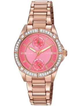 Citizen Ladies Crystal DRIVE POV Eco-Drive - Coral Pink Dial - Rose Gold-Tone