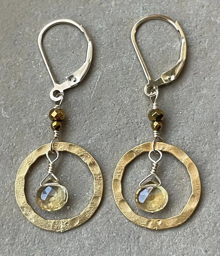 Citrine Hammered Earrings