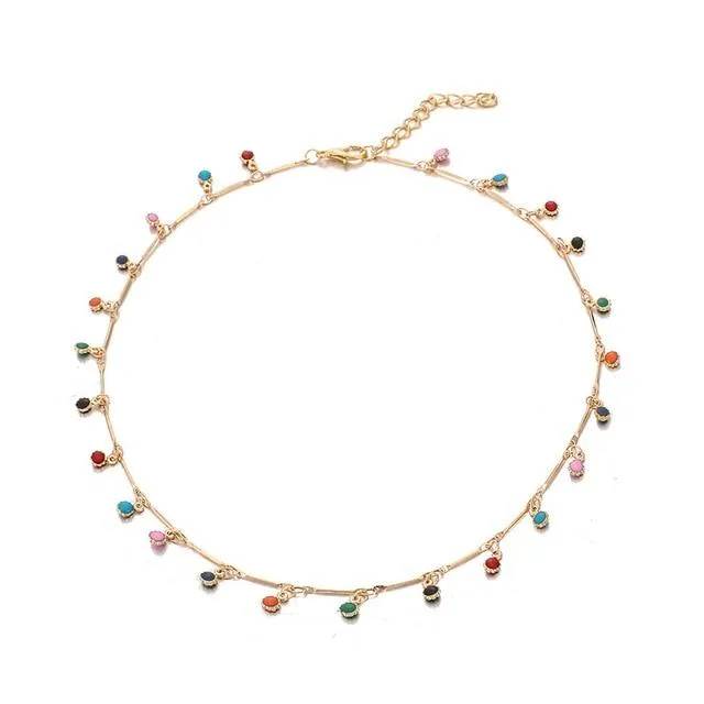 Colorful Circle Pendant Tassel Choker Necklace for Women Jewelry