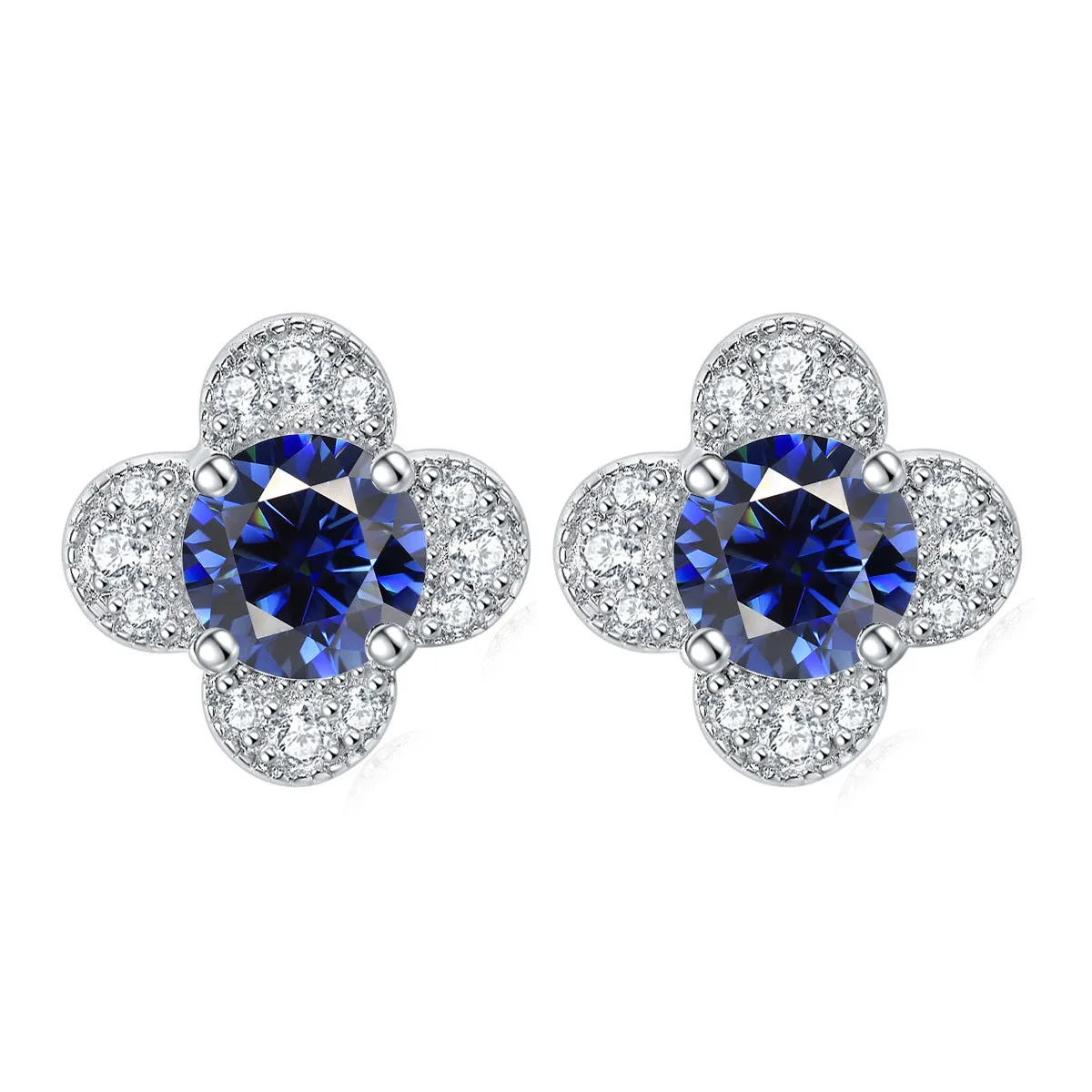 Colourful Round Zircon Clover Silver Studs Earrings for Women