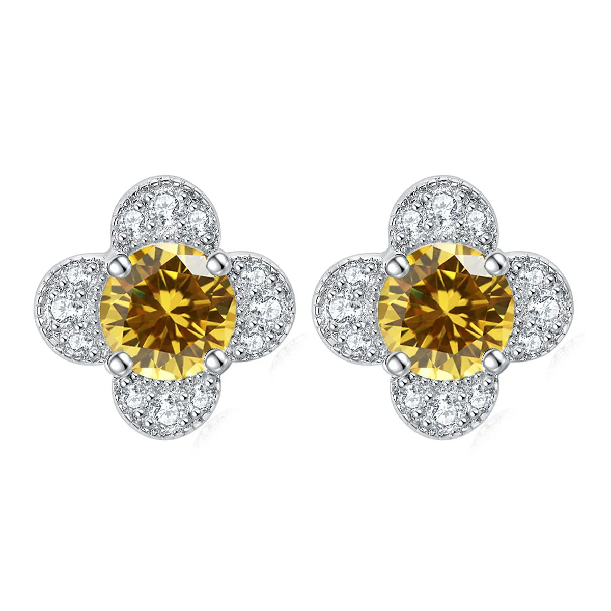 Colourful Round Zircon Clover Silver Studs Earrings for Women