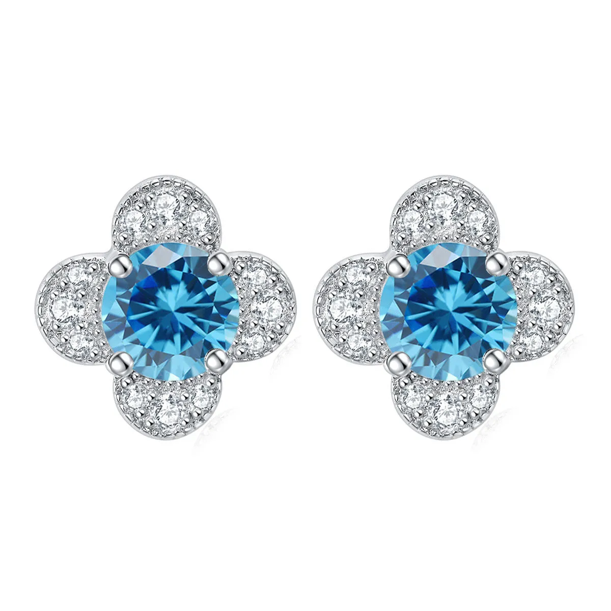 Colourful Round Zircon Clover Silver Studs Earrings for Women