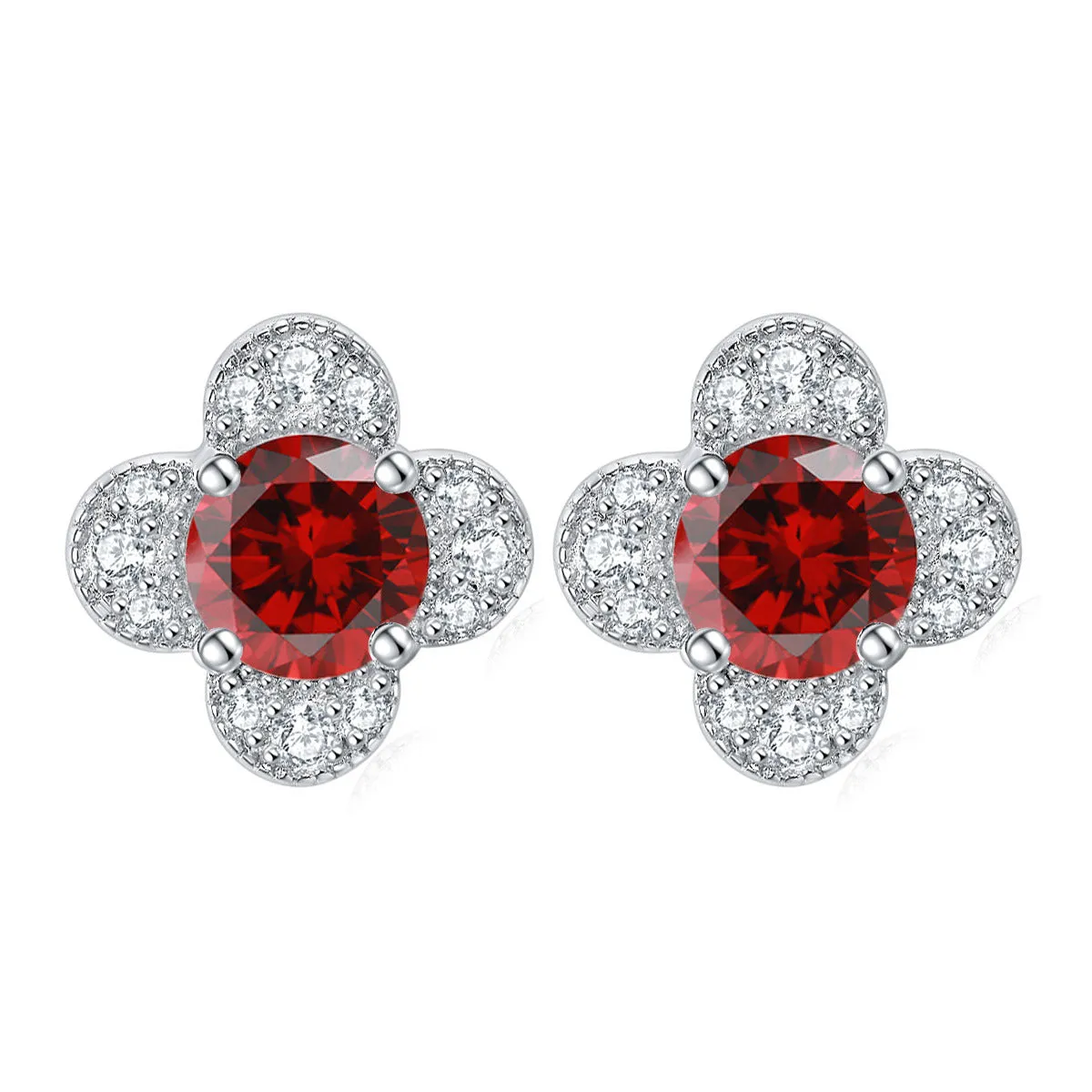 Colourful Round Zircon Clover Silver Studs Earrings for Women