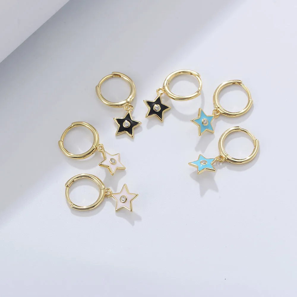 Colourful Star with Zircon Silver Drop Earrings for Women