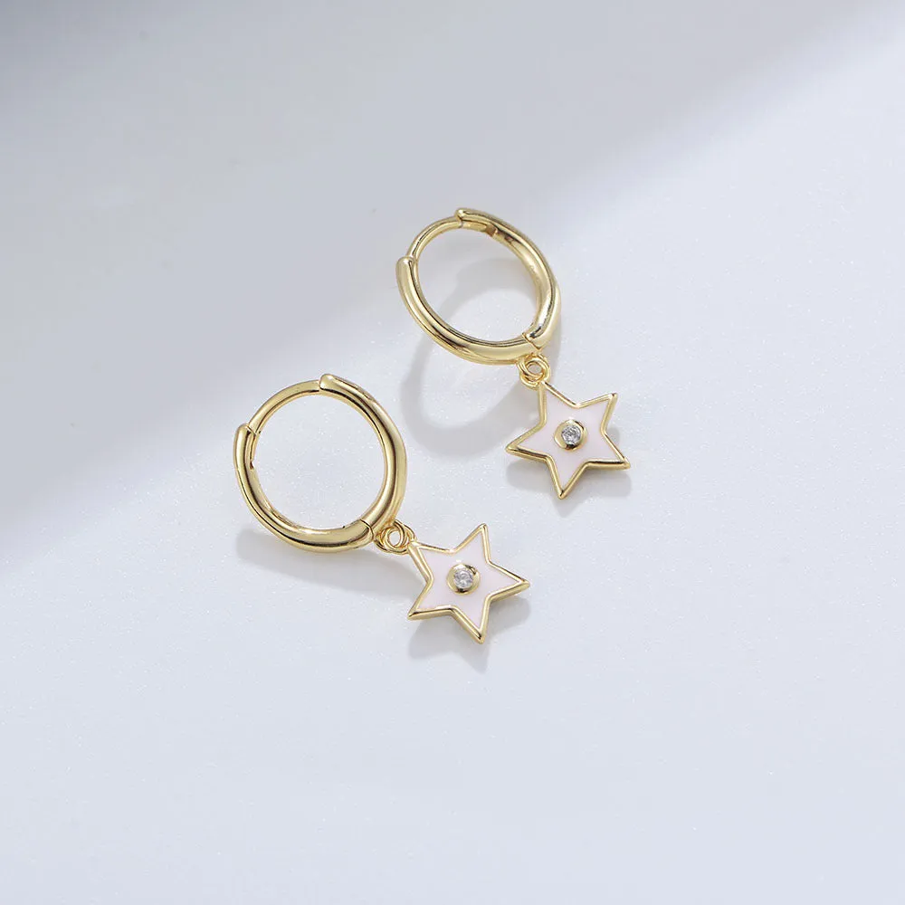 Colourful Star with Zircon Silver Drop Earrings for Women