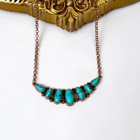 Copper Tone Chain Necklace with Faux Turquoise Stone Pendant