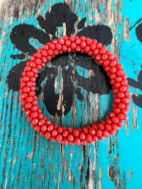 Coral Beaded Stretchy Bracelet