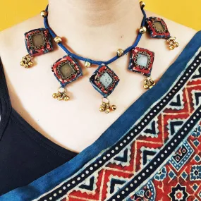 Cotton Ajrakh Neckpiece | Indigo