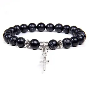 Cross Bead Bracelet <br> Charm Black Stone