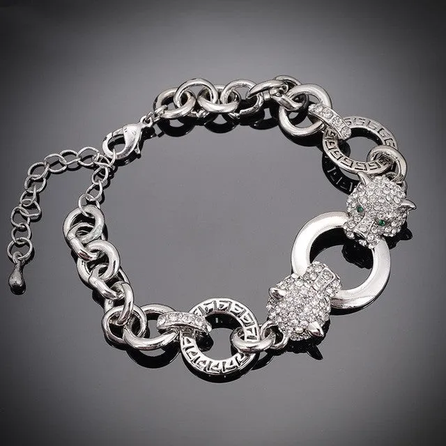 Crystal Jewelry Silver & Gold Chain &Links Bracelet Hot Sale Double Tiger Head Fashion bracelets & bangles For Women And Men