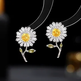 Cubic Zircon Sunflower Stud Earring for Wedding, Flowers Crystals Earrings for Bride, Women Girl Birthday Party Jewelry LYD112