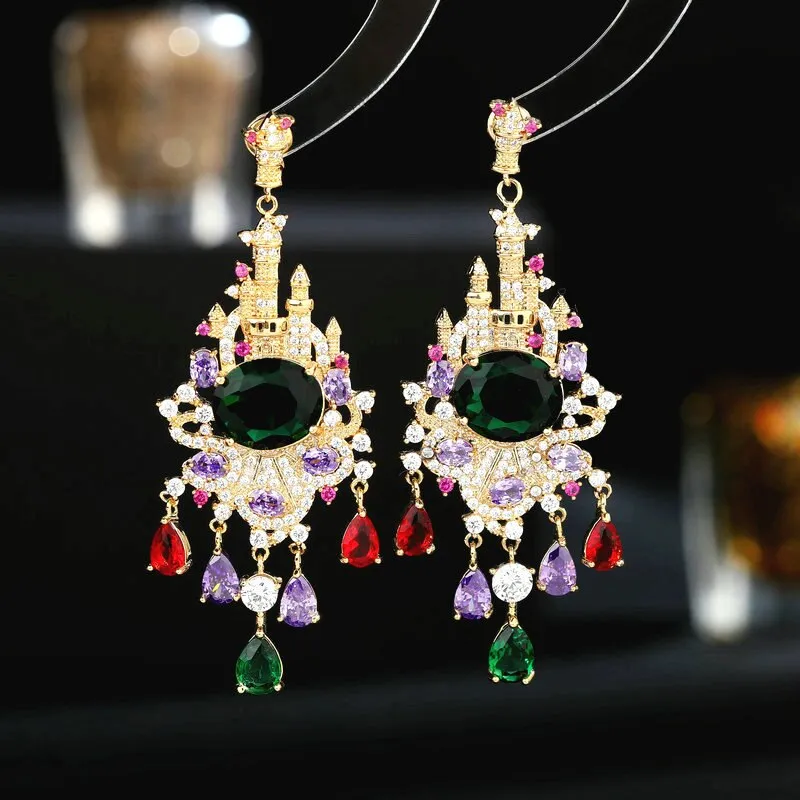 Cubic Zircon Vintage Style Castle Earring for Women,Crystals Girls Party ,Promt Earrings Jewelry Accessories LYG114