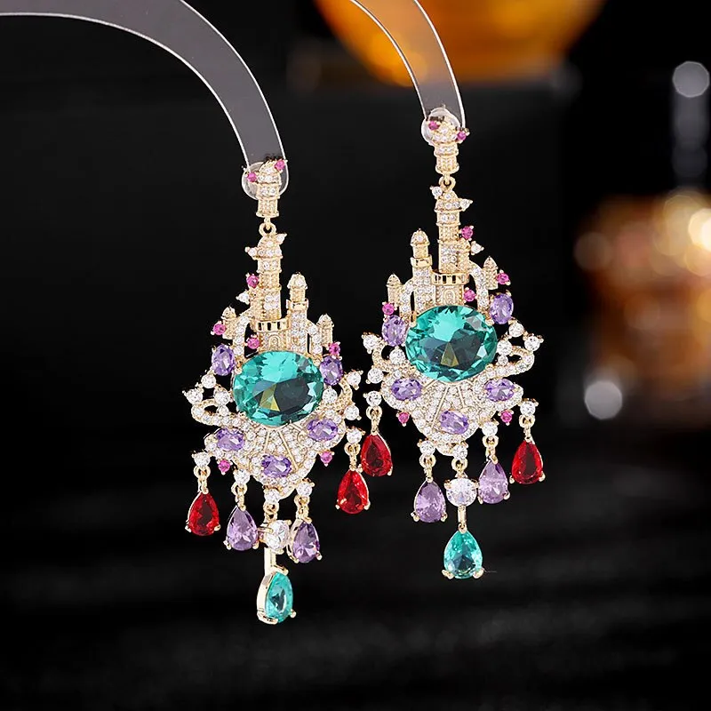 Cubic Zircon Vintage Style Castle Earring for Women,Crystals Girls Party ,Promt Earrings Jewelry Accessories LYG114