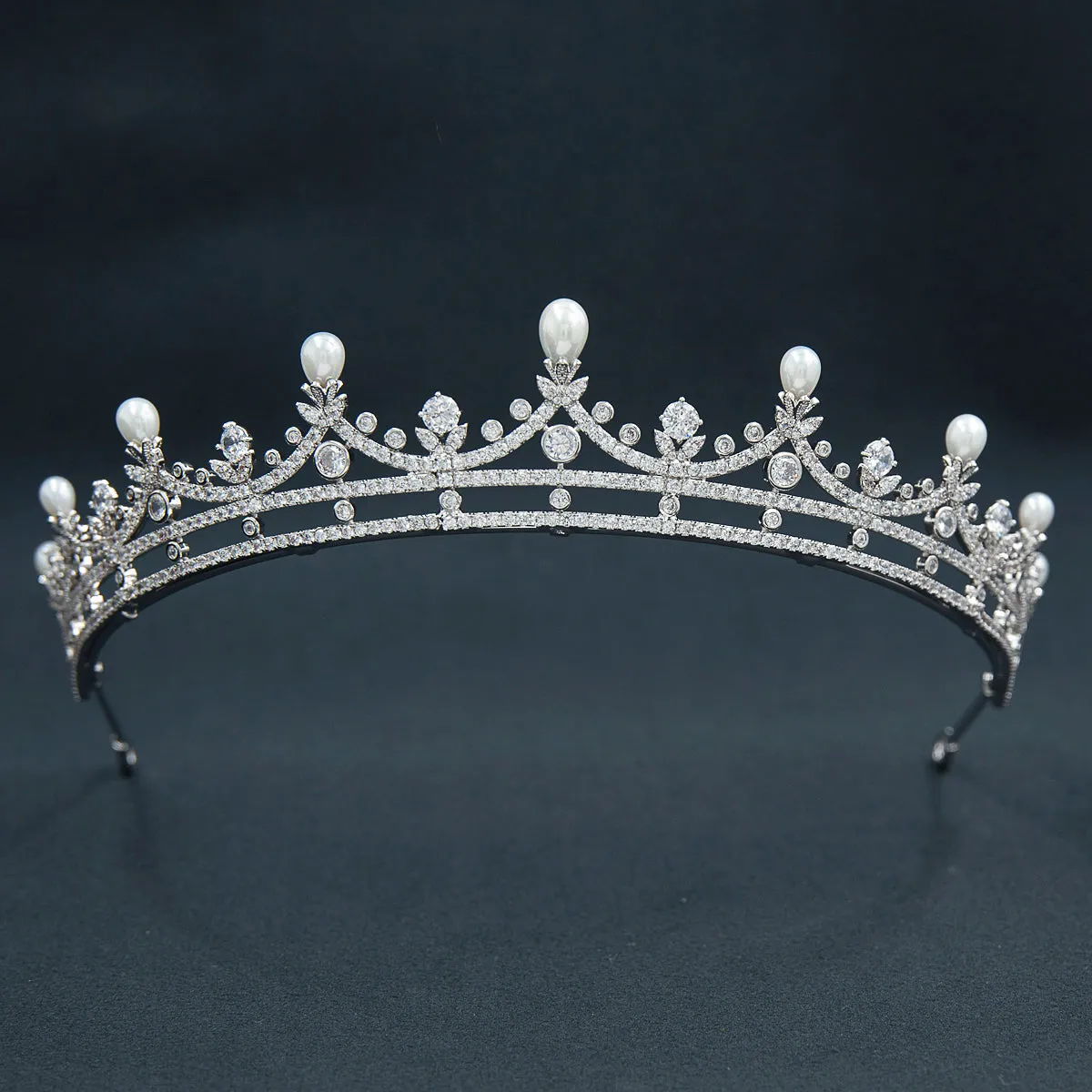 Cubic Zirconia Tiara for Wedding,Pearls Crystal Tiaras Diadem for Bridal CH10373