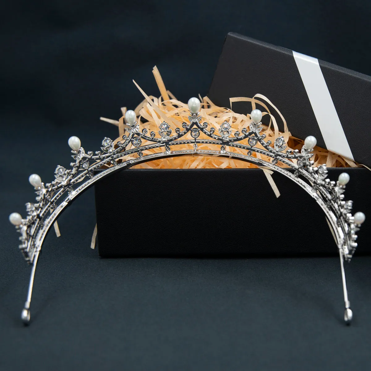 Cubic Zirconia Tiara for Wedding,Pearls Crystal Tiaras Diadem for Bridal CH10373