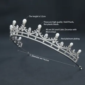 Cubic Zirconia Tiara for Wedding,Pearls Crystal Tiaras Diadem for Bridal CH10373