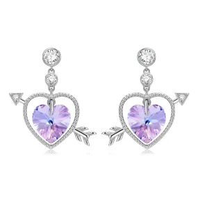 Cupid's Arrow Heart Shape Purple Zircon Silver Drop Earrings