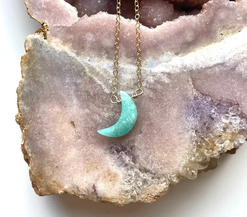 Dainty Amazonite Moon Pendant Necklace