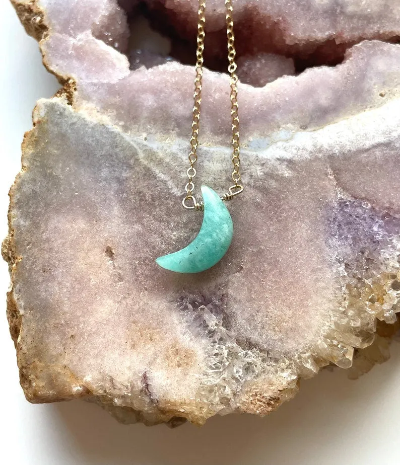 Dainty Amazonite Moon Pendant Necklace