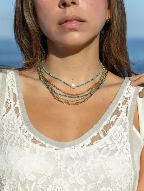 Dainty Pearl Turquoise Choker Necklace - Kawena