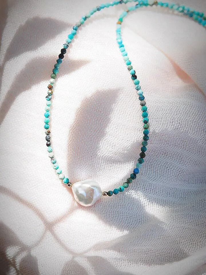 Dainty Pearl Turquoise Choker Necklace - Kawena