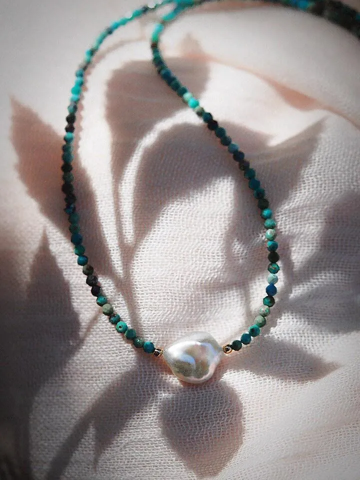 Dainty Pearl Turquoise Choker Necklace - Kawena