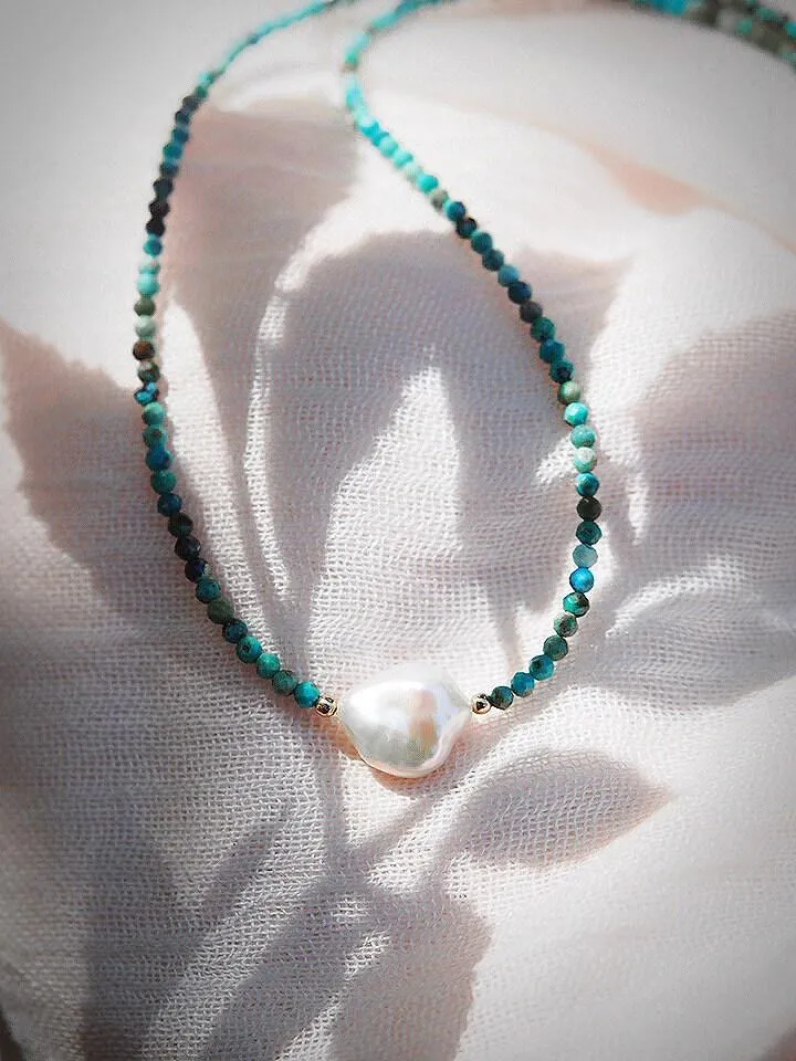 Dainty Pearl Turquoise Choker Necklace - Kawena