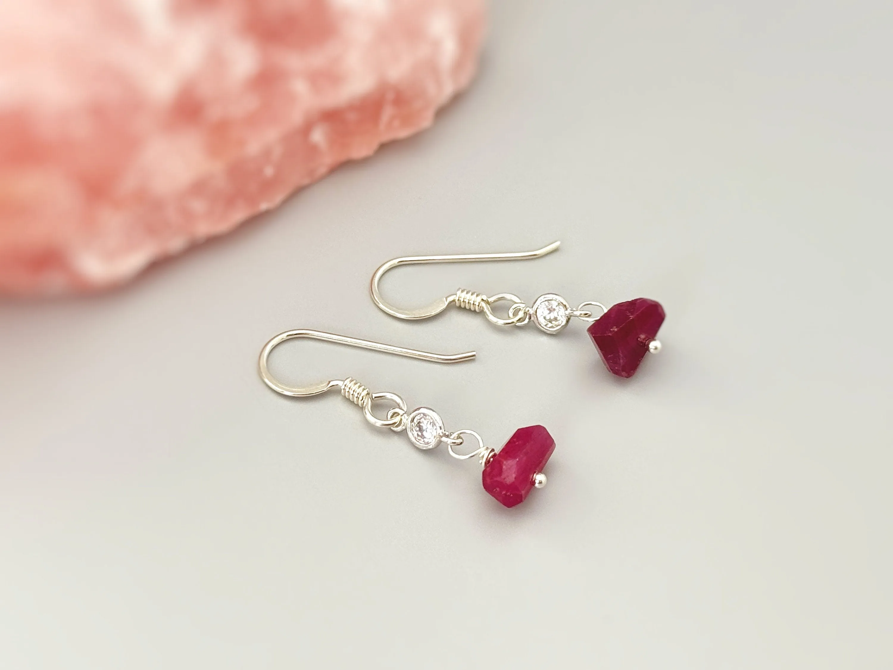 Dainty Raw Ruby Earrings