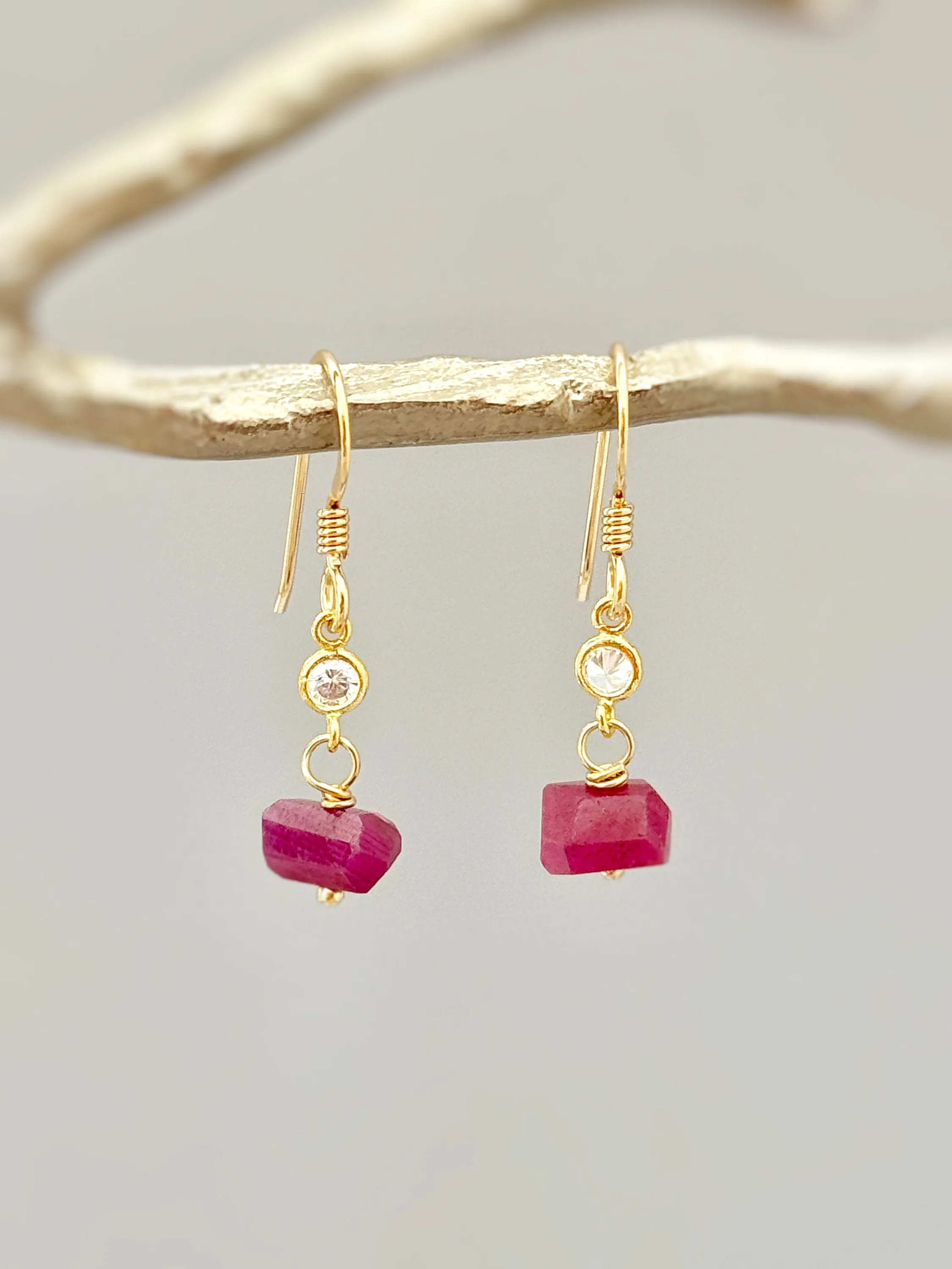 Dainty Raw Ruby Earrings