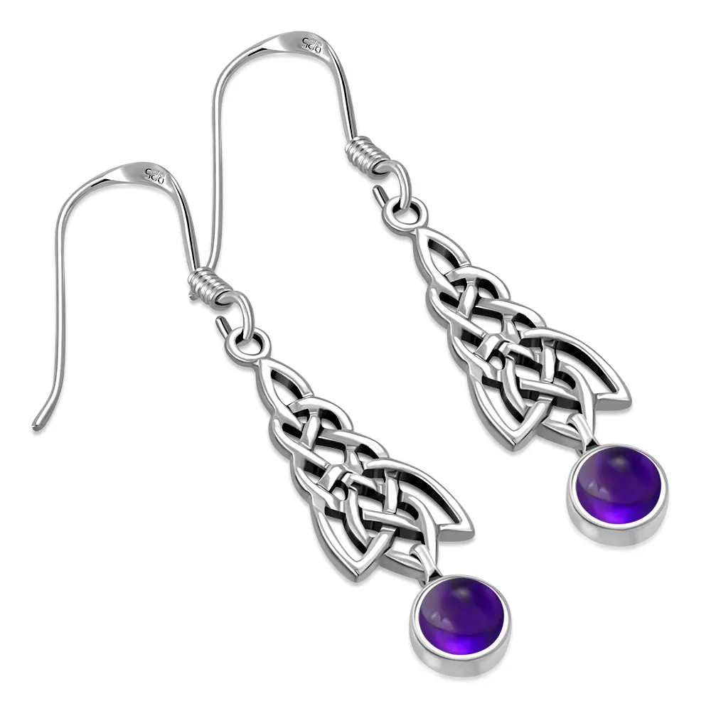 Dangle Amethyst Stone Celtic Knot Silver Earrings