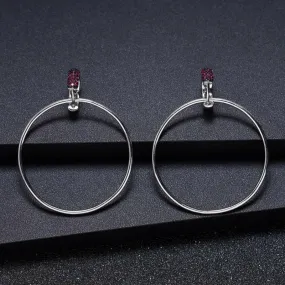 Dangle Drop Ruby Hoop Earrings in 925 Silver