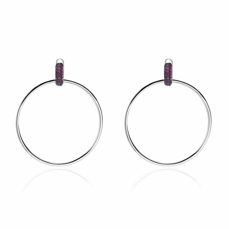 Dangle Drop Ruby Hoop Earrings in 925 Silver