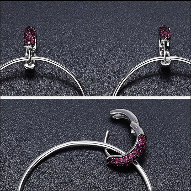 Dangle Drop Ruby Hoop Earrings in 925 Silver