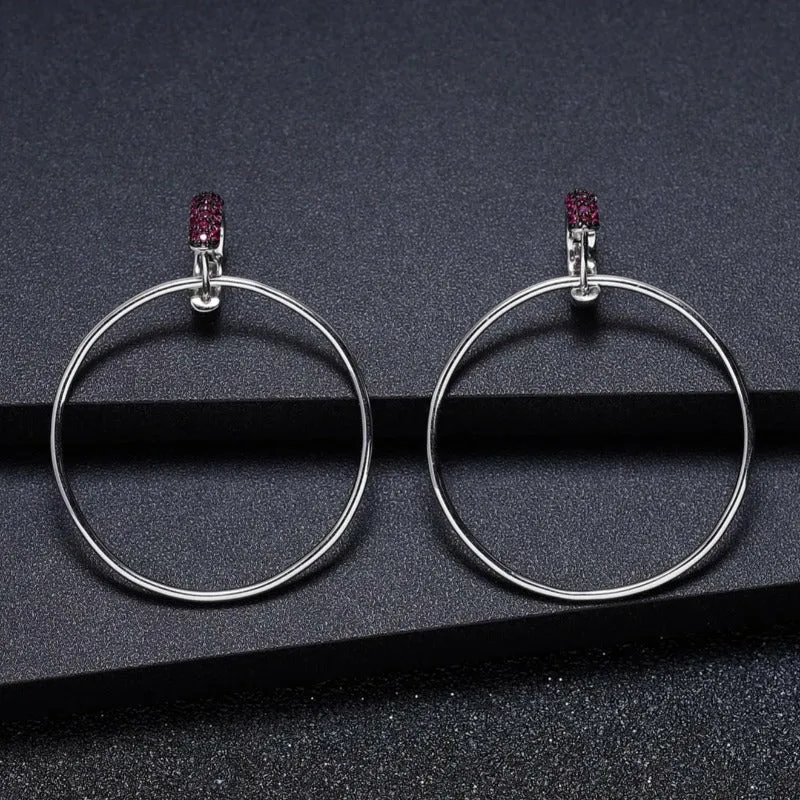 Dangle Drop Ruby Hoop Earrings in 925 Silver