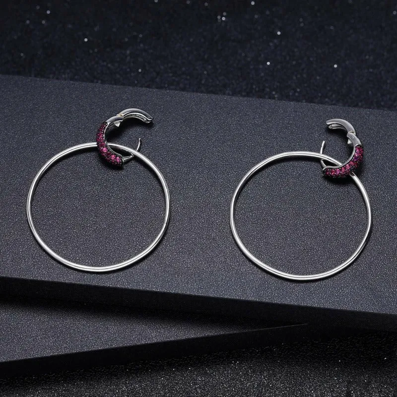 Dangle Drop Ruby Hoop Earrings in 925 Silver