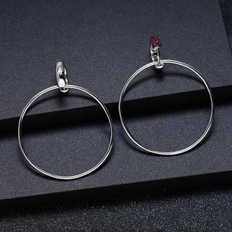 Dangle Drop Ruby Hoop Earrings in 925 Silver