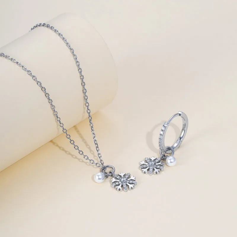 Dangle Pearl Snowflake Earrings