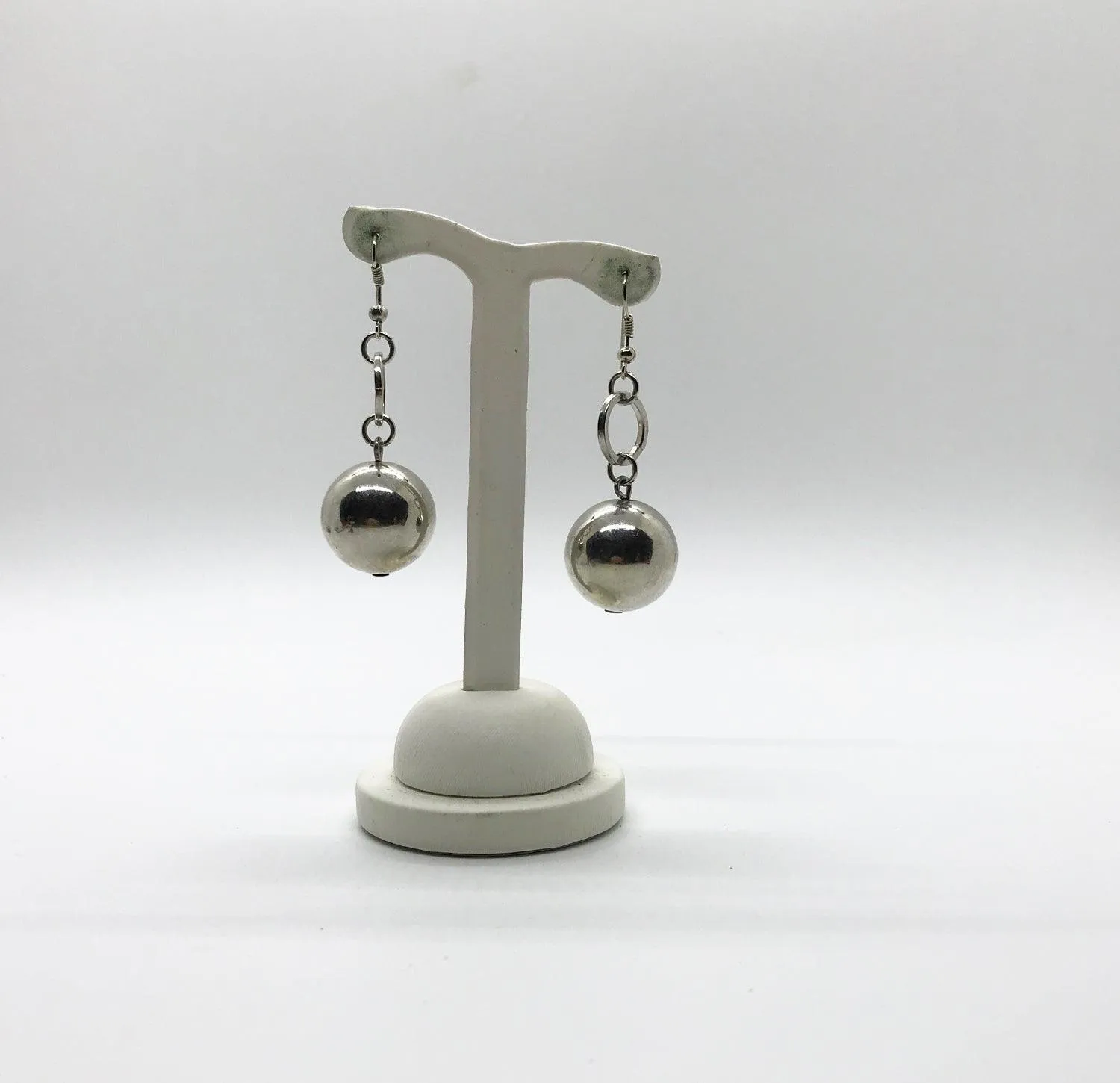 Dangling Silver Ball Vintage Pierced Earrings