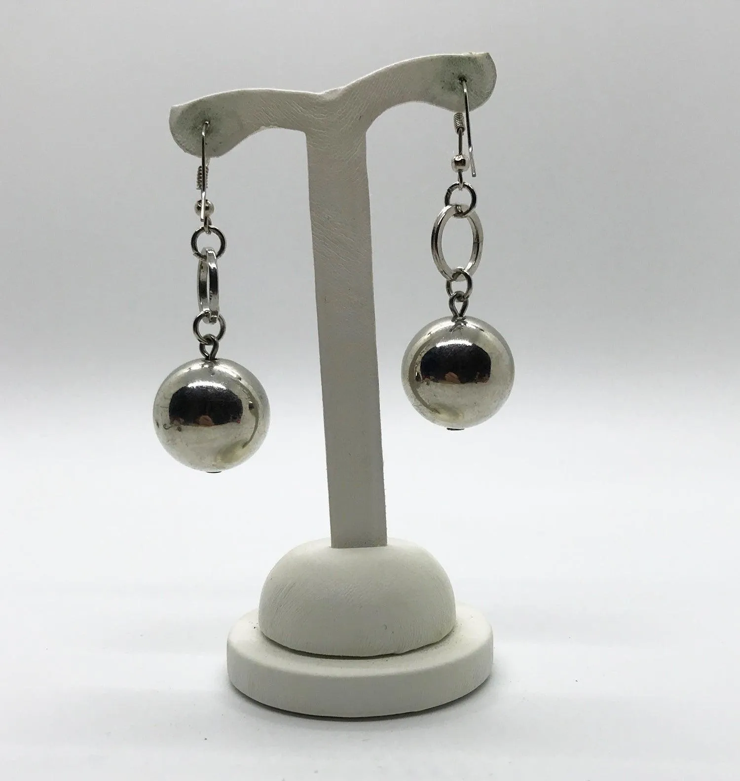 Dangling Silver Ball Vintage Pierced Earrings